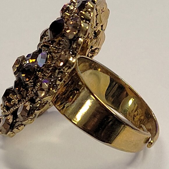 Amber Rhinestone Cocktail Ring ADJUSTABLE Band Brown rhinestone Fashion Ring - Picture 5 of 7